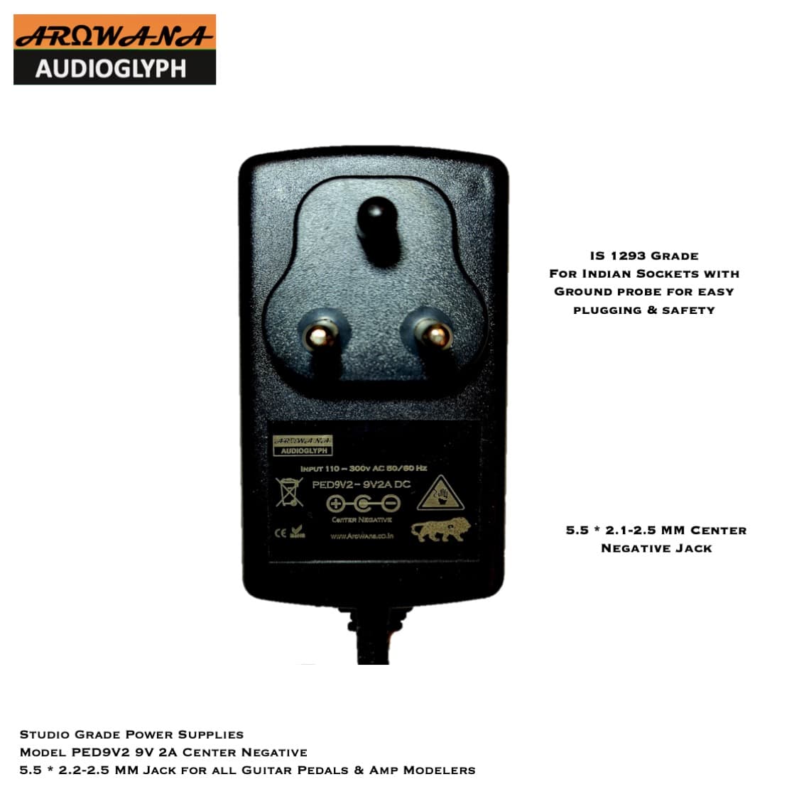 PED9V2 Guitar Pedal Power Supply 9V2A Center Negative for Guitar Pedals Processor