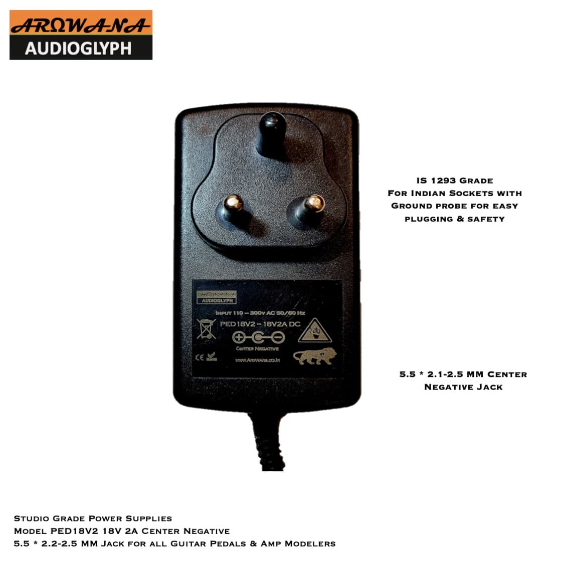 PED18V2A Guitar Pedals & Preamp Power Supply 18v 2A Center Negative