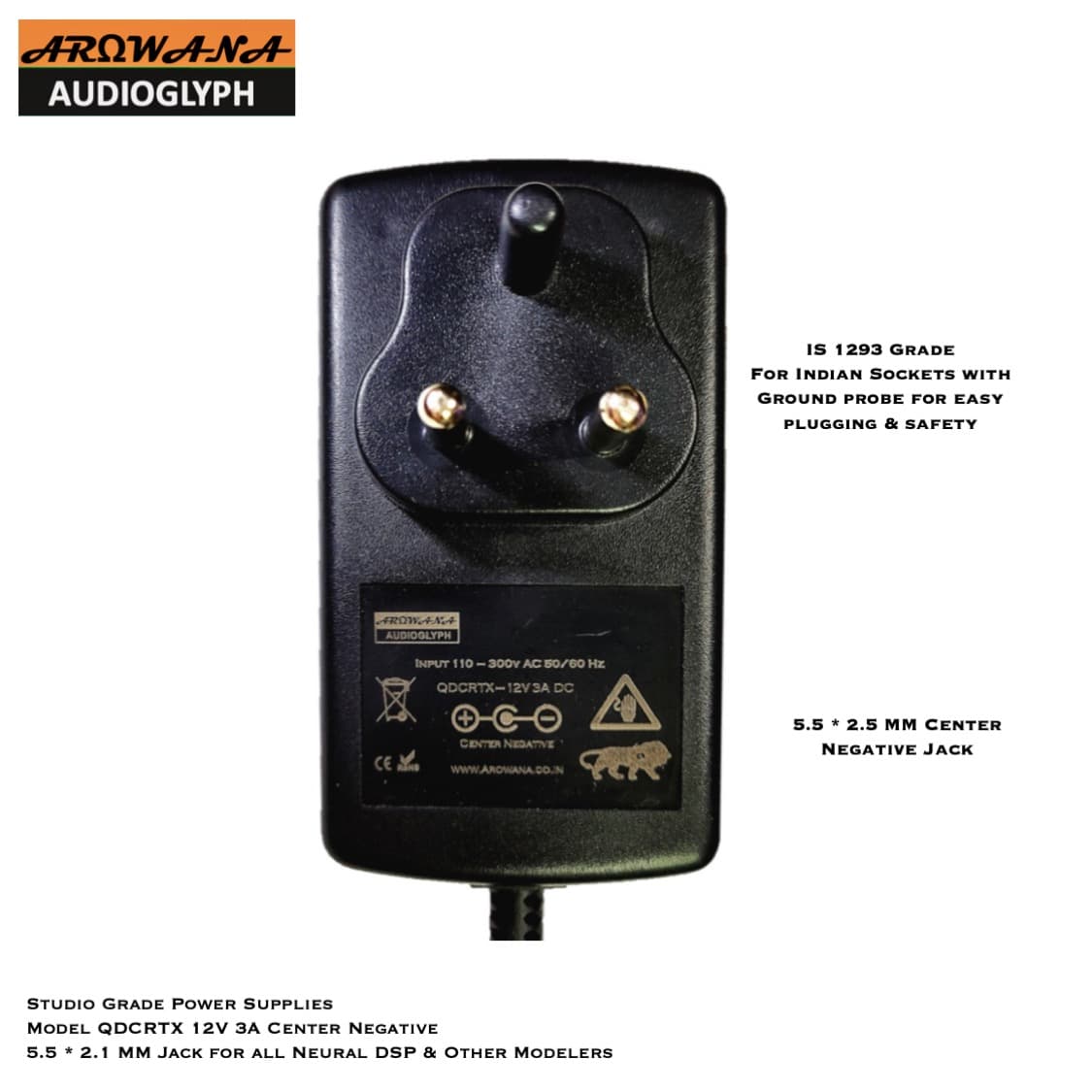 QDCRTX 12v 3A Center Negative Studio Grade Power Supply with Ferrite Core for Neural Quad Cortex & other Modelers